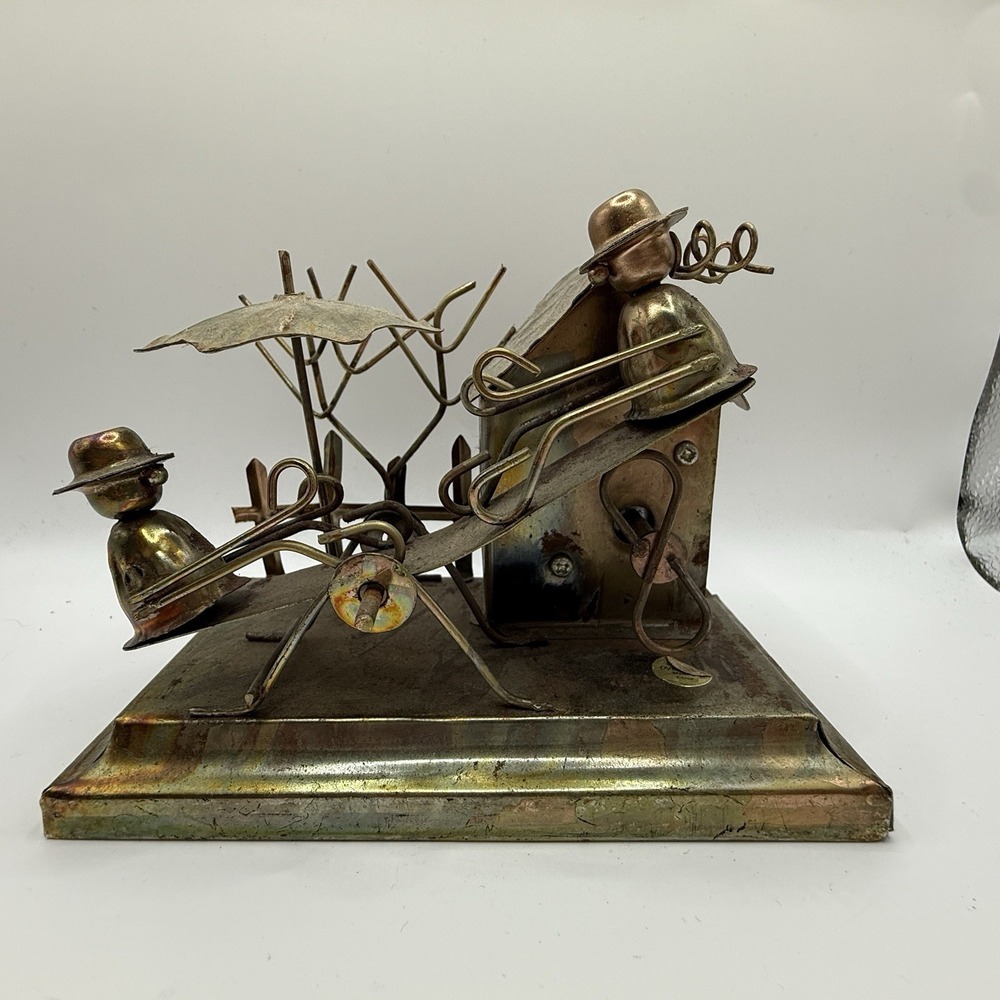 Copper Musical Children On Seesaw Chinese Craftsman Plays: Happy Days- VINTAGE